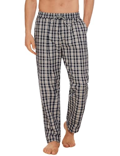 Aseniza Herren Schlafanzughose Lang Baumwolle Karierte Schlafhose Pyjamaunterteil Pyjamahose Freizeithose Loungehose für Männer Blau+Weiß+Orange S von Aseniza