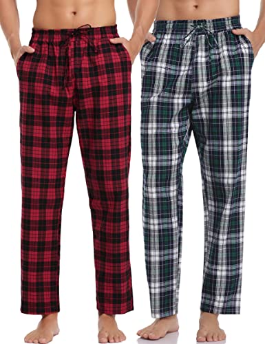 Aseniza Herren Schlafanzughose Lang Baumwolle Karierte Schlafhose Pyjamaunterteil Pyjamahose Freizeithose Loungehose für Männer von Aseniza