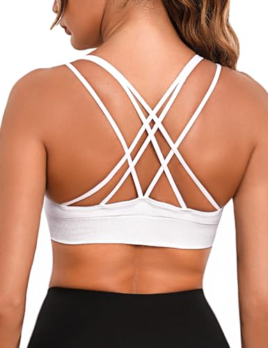 Aseniza Jezonga Sport BH Damen Bustier Gepolstert Crossback Push up Fitness Sport Bra Ohne Bügel für Joggen Gym Yoga Spaghettiträger Top mit Abnehmbaren Cups Weiß,XXL von Aseniza