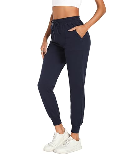 Aseniza Jogginghose Damen Lang Baumwolle Sporthose Freizeithose Trainingshose High Waist Bequem Sweathose für Damen Loungewear,Blau,M von Aseniza