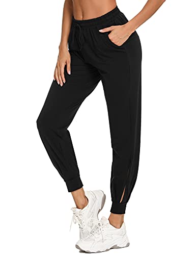 Aseniza Jogginghose Damen Sporthose Lang Baumwolle Trainingshose Sweathose High Waist mit Streifen für Sport Yoga Gym,Schwarz-1,m von Aseniza