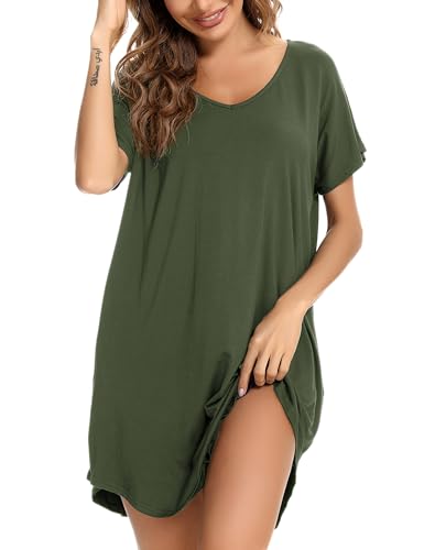 Aseniza Nachthemd Damen Kurzarm Schlafshirt Baumwolle Schlafhemd Sommer Nachtwäsche Große Größen Sleepshirt Nachtkleid mit Taschen von Aseniza