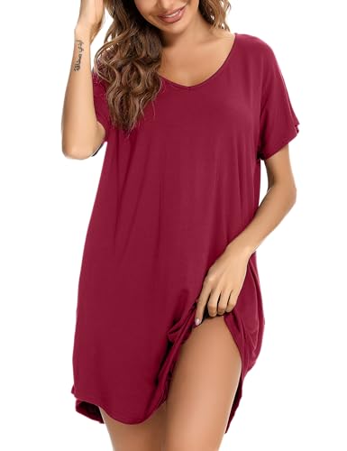 Aseniza Nachthemd Damen Kurzarm Schlafshirt Baumwolle Schlafhemd Sommer Nachtwäsche Große Größen Sleepshirt Nachtkleid mit Taschen von Aseniza