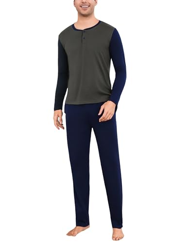 Aseniza Pyjama Herren Lang Schlafanzug Baumwolle Set Langarm Winter Schlafanzüge Nachtwäsche Zweiteiliger Pyjamahose für Manner Schlafzimmer Wohnzimmer Hotels Mittelgrau M von Aseniza