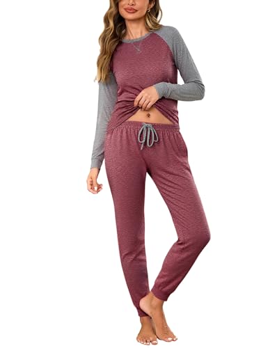 Aseniza Schlafanzug Damen Lang Baumwolle Winter Pyjama Set Langarm Warm Loungewear Rot L von Aseniza