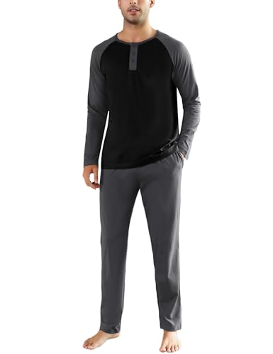 Aseniza Schlafanzug Herren Lang Pyjama 100% Baumwolle Knopfleiste Zweiteiliger Winter Pyjama mit Raglan Langarmshirt und Pyjamahose,Z-Schwarz,XXL Aseniza Schlafanzug Herren Lang Pyjama 100% Baumwolle Knopfleiste Zweiteiliger Winter Pyjama mit Raglan Langarmshirt und Pyjamahose,Z-Schwarz,XXL von Aseniza