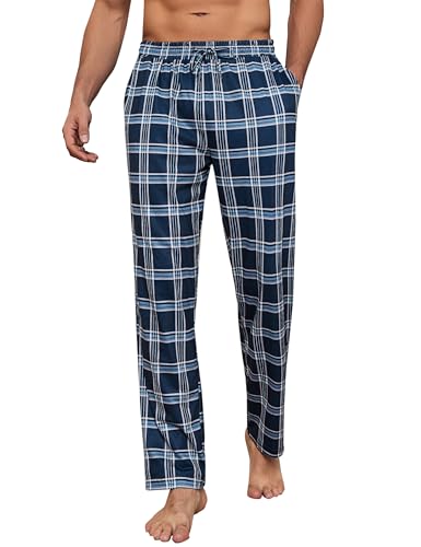 Aseniza Schlafanzughose Herren Lang Baumwolle Karierte Schlafhose Pyjamaunterteil Pyjamahose Freizeithose für Männer von Aseniza