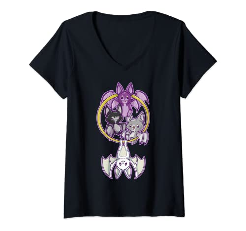 Damen Asexual Kawaii Fledermaus, Pastell Gothic Fledermaus Anime Kunst Ace Pride T-Shirt mit V-Ausschnitt von Asexual Stuff Accessories for LGBTQ Ace Pride