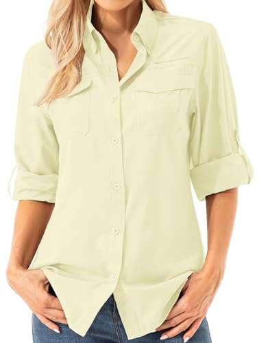 Asfixiado Damen Hemdbluse UV Shirt UPF 50+ Safari Kleidung Wanderbluse Damen Outdoor Cooling Quick Dry Sonnenschutz Langarm Luftiges Hemd（5072 Gelb XS） von Asfixiado