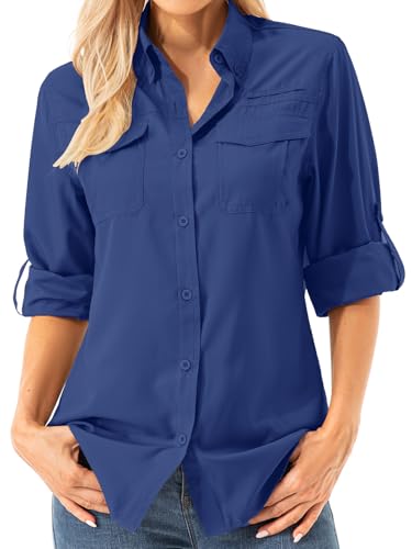 Asfixiado Damen Hemdbluse UV Shirt UPF 50+ Safari Kleidung Wanderbluse Damen Outdoor Cooling Quick Dry Sonnenschutz Langarm Luftiges Hemd（5072 Haze Blue XL） von Asfixiado