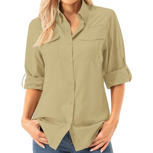 Asfixiado Damen Hemdbluse UV Shirt UPF 50+ Safari Kleidung Wanderbluse Damen Outdoor Cooling Quick Dry Sonnenschutz Langarm Luftiges Hemd（5072 Mud L） von Asfixiado