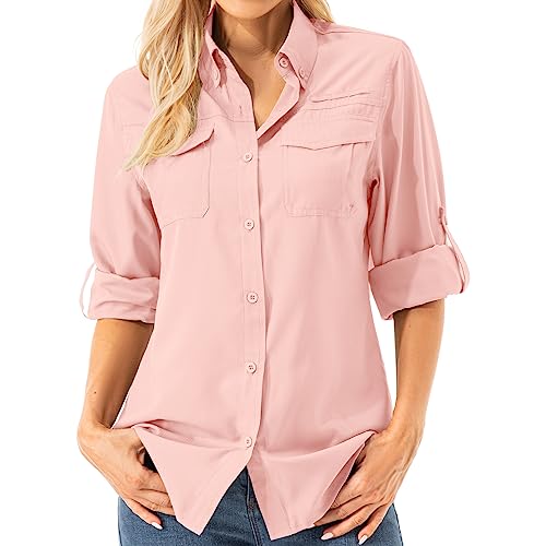 Asfixiado Damen Hemdbluse UV Shirt UPF 50+ Safari Kleidung Wanderbluse Damen Outdoor Cooling Quick Dry Sonnenschutz Langarm Luftiges Hemd（5072 Pink S） von Asfixiado