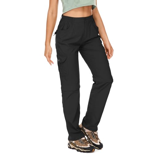 Asfixiado Wanderhose-Damen-Zip-Off-Trekkinghose, Leichter Quick Dry Outdoorhose UV-Schutz Cargohose Damen Atmungsaktiv Funktionshose Jogginghose（Black 10） von Asfixiado