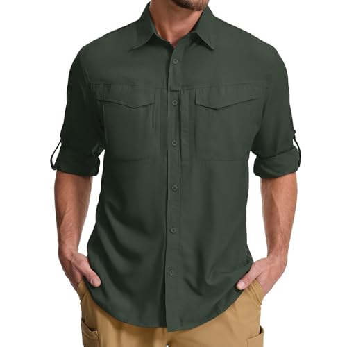 Asfixiado Hemd Herren Safari UPF50+ UV Schutz Langarm Wanderhemd Herren Funktionshemd Outdoorhemd Atmungsaktiv Schnelltrocknend Hemd（Army Green XL） von Asfixiado
