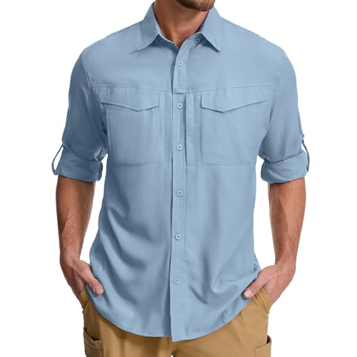 Asfixiado Hemd Herren Safari UPF50+ UV Schutz Langarm Wanderhemd Herren Funktionshemd Outdoorhemd Atmungsaktiv Schnelltrocknend Hemd（Blue XL） von Asfixiado