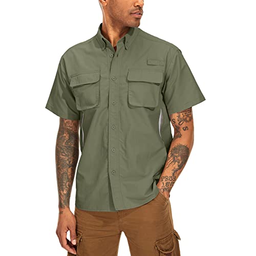 Asfixiado Hemd Herren Kurzarm Safari UPF50+ UV Schutz Wanderhemd Funktionshemd Atmungsaktiv Schnelltrocknend Outdoorhemd Casual Button Down Shirts（5018 Army Green XL） von Asfixiado