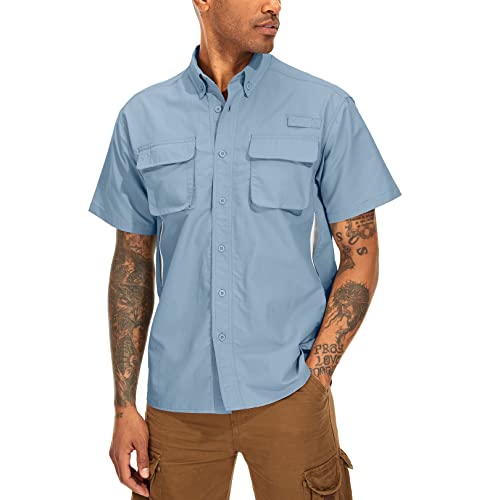 Asfixiado Hemd Herren Kurzarm Safari UPF50+ UV Schutz Wanderhemd Funktionshemd Atmungsaktiv Schnelltrocknend Outdoorhemd Casual Button Down Shirts（5018 Blue XL） von Asfixiado