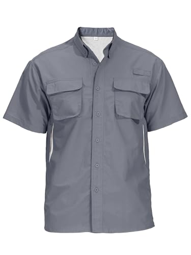 Asfixiado Hemd Herren Kurzarm Safari UPF50+ UV Schutz Wanderhemd Funktionshemd Atmungsaktiv Schnelltrocknend Outdoorhemd Casual Button Down Shirts（5018 Dark Grey 2XL） von Asfixiado