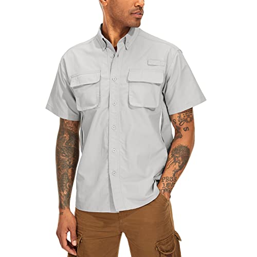 Asfixiado Hemd Herren Kurzarm Safari UPF50+ UV Schutz Wanderhemd Funktionshemd Atmungsaktiv Schnelltrocknend Outdoorhemd Casual Button Down Shirts（5018 Light Grey M） von Asfixiado