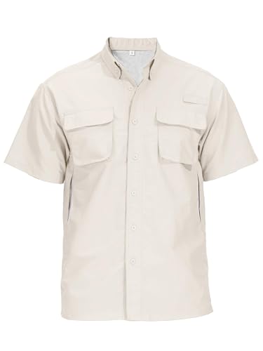 Asfixiado Hemd Herren Kurzarm Safari UPF50+ UV Schutz Wanderhemd Funktionshemd Atmungsaktiv Schnelltrocknend Outdoorhemd Casual Button Down Shirts（5018 Light Khaki S） von Asfixiado