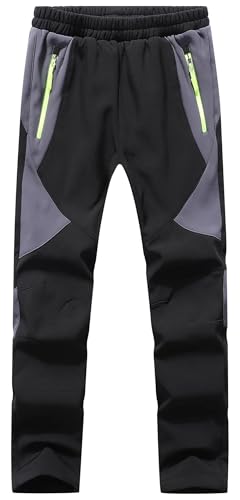 Asfixiado Kinder Softshellhose Skihose Gefüttert Wasserdicht Thermohose Jungen Mädchen Schneehose Winter Outdoorhose Wanderhose Cargohose(16012 Black XL) von Asfixiado