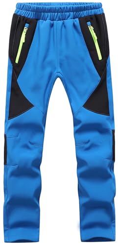 Asfixiado Kinder Softshellhose Skihose Gefüttert Wasserdicht Thermohose Jungen Mädchen Schneehose Winter Outdoorhose Wanderhose Cargohose(16012 Light Blue S) von Asfixiado