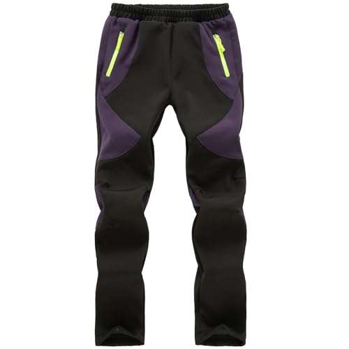 Asfixiado Kinder Softshellhose Skihose Gefüttert Wasserdicht Thermohose Jungen Mädchen Schneehose Winter Outdoorhose Wanderhose Cargohose(16012 Purple 2XL) von Asfixiado