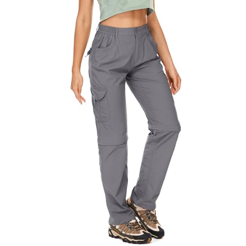 Asfixiado Wanderhose-Damen-Zip-Off-Trekkinghose, Leichter Quick Dry Outdoorhose UV-Schutz Cargohose Damen Atmungsaktiv Funktionshose Jogginghose（Grey 12） von Asfixiado