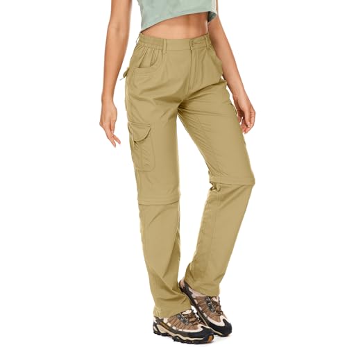Asfixiado Wanderhose-Damen-Zip-Off-Trekkinghose, Leichter Quick Dry Outdoorhose UV-Schutz Cargohose Damen Atmungsaktiv Funktionshose Jogginghose（Khaki 12） von Asfixiado