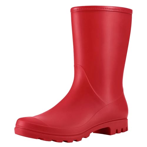 Asgard Damen Mid Calf Regenstiefel Wasserdicht Gartenschuhe Slip on Gummistiefel, Dunkelrot, 11-11.5 von Asgard