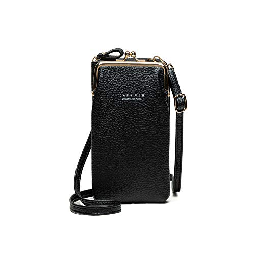 Asge Damen Geldbeutel PU Leder Große Crossbody Tasche Handy Geldbörse Mini Bag für Handy Frau Handtasche Kartenfächer Multifunktions mit Reißverschlusstasche (Schwarz) von Asge