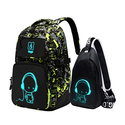 Asge Rucksack Schule Schulrucksack Jungen Teenager Schultasche Mädchen Teenager Reflektierender Schultasche School Bag Wasserdicht Groß Oxford Druck Backpack 15 6 Zoll Ranzen Schultertaschen Set von Asge