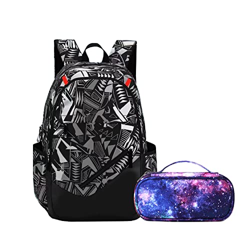 Asge Schulrucksack Jungen Teenager Mädchen 2-teilig Backpack Groß Rucksack Kinder Schultasche für 8-15 Jahre School Bags for Boys Wasserdicht Schulranzen mit Kawaii Federmäppchen von Asge