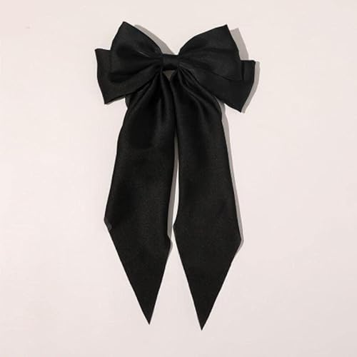 Ash & Roh® Große Satin-Haarschleifen für Damen und Mädchen, 20,3 cm, lange schwarze Schleife, französischer Stil, Haarschmuck (schwarz) von Ash & Roh