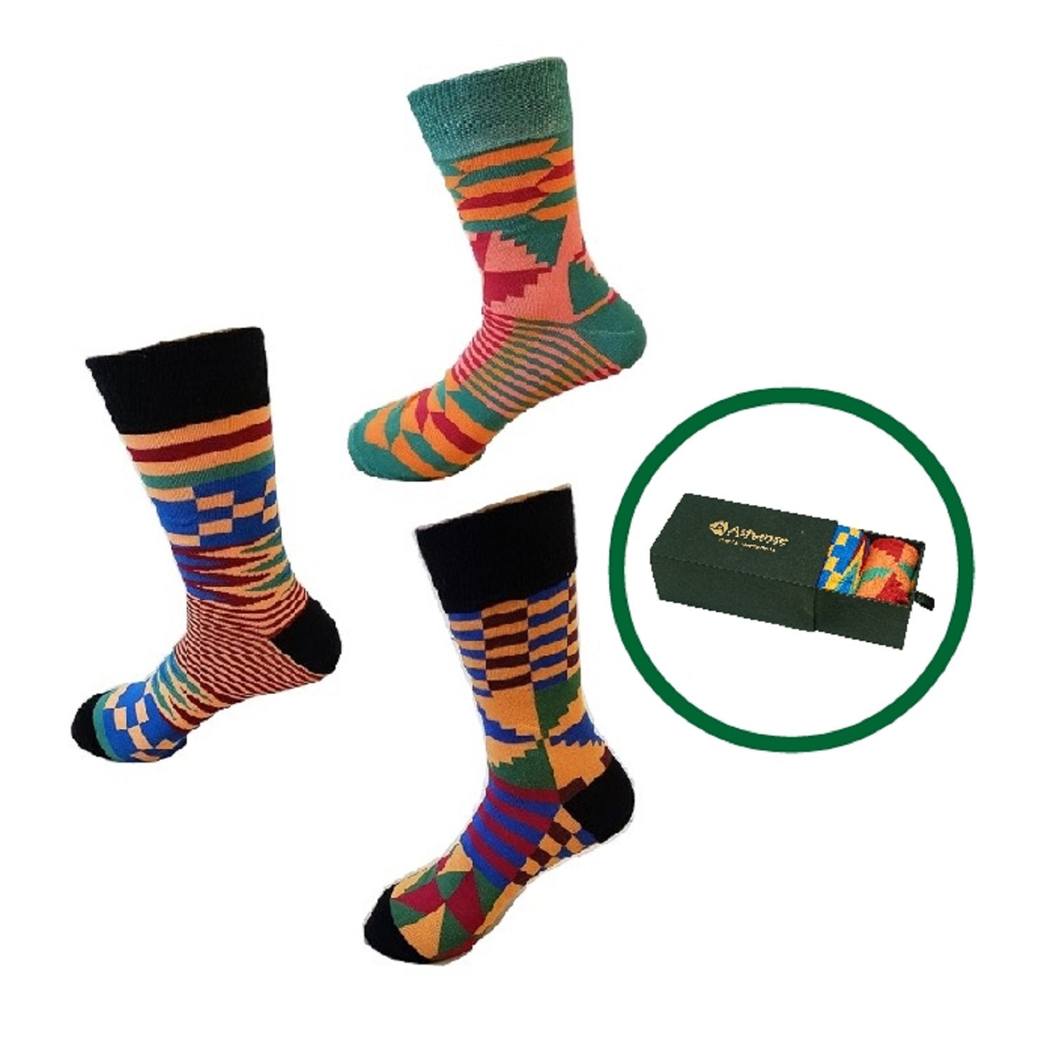 Socken | Kente Geschenk Set Bunte | 3 Paar Socken | Kente Geschenk Set Bunte | 3 Paar von Ashanse