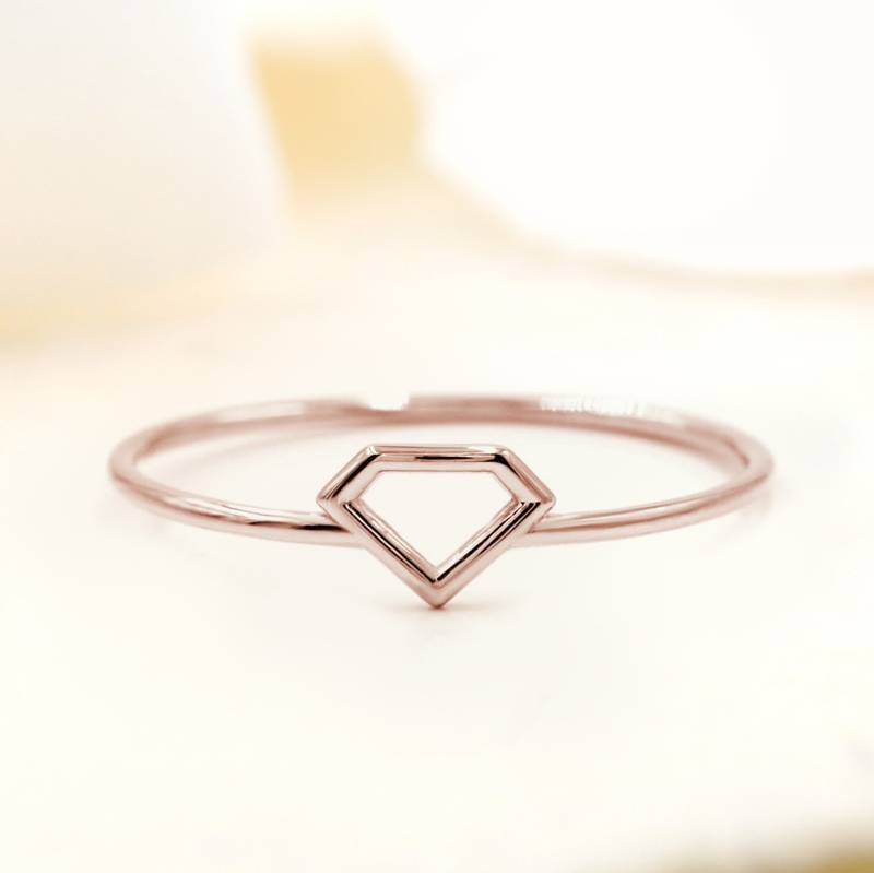 Diamantförmiger Ring, Offener Diamantring, Sterling Silber, Stapelring von AshburyJewelryCo