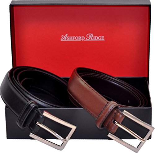 Ashford Ridge Mens 30mm Schwarz und Braun Leder Gürtel Geschenk Set (Taille Größen 130cm -140cm) von Ashford Ridge