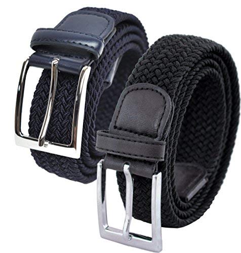 Ashford Ridge Mens elastischen Schwarz/Dunkelblau 2 Gürtel Geschenk Set (Taille Größen 120cm -130cm) von Ashford Ridge