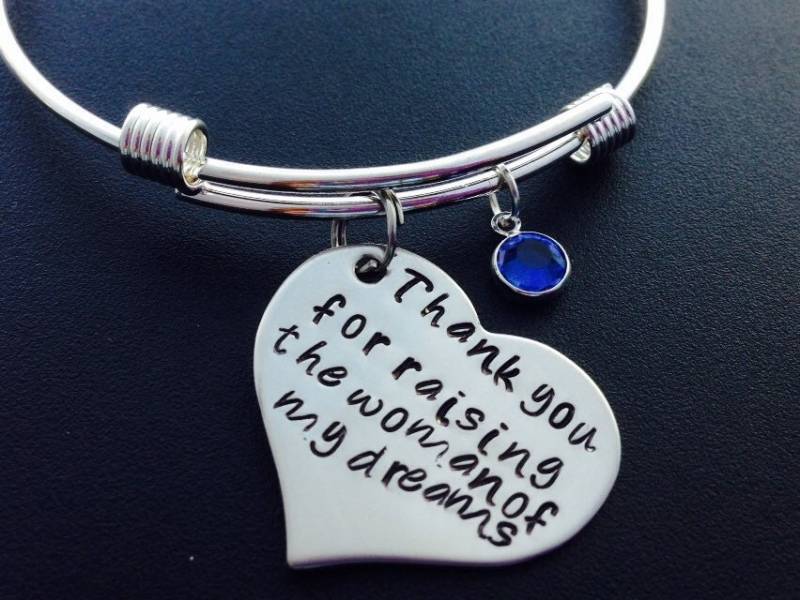 Danke Für Die Erziehung Der Frau Meiner Träume Armreif Mit Birthstone Oder Perle - Mutter Des Bräutigams Geschenk Benutzerdefinierte Erweiterbar von Ashijewelers