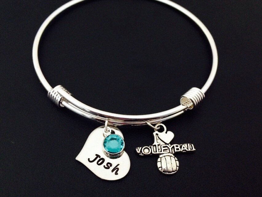 I Love Volleyball Armband- Personalisiertes Verstellbares Armband Mit Initiale Oder Name # - Heart Charm von Ashijewelers