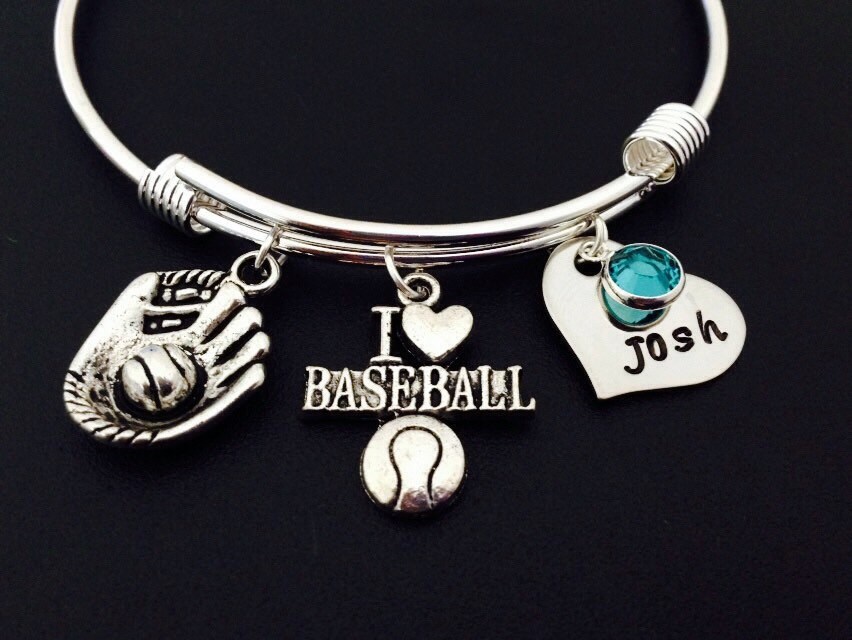 Ich Liebe Baseball Armband - Personalisierte Armreif Verstellbare Mit Hand-stempel Initial Oder Name, Handschuh Charme Ich Liebe Baseball Armband - Personalisierte Armreif Verstellbare Mit Hand-stempel Initial Oder Name, Handschuh Charme von Ashijewelers