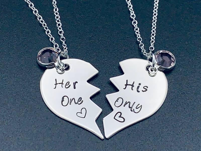 Ihr Einziges, Sein Ihr Split Heart, Valentine, Hand Gestempelt Schmuck, Gravierte Schmuck von Ashijewelers