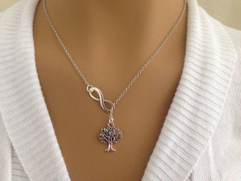 Lariat Stil Silber Infinity Und Baum Halskette von Ashijewelers