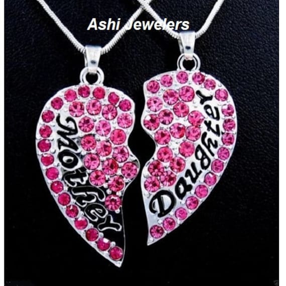 Passende Silber Mutter Tochter Strass Herz Form Halskette - 51mm X 40mm 2 Anhänger Mit Kette Und Set #2 von Ashijewelers
