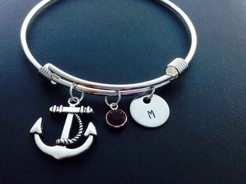 Personalisierte Anker Armreif, Armband, Sie Sind Mein Anker, Schmuck, Buchstabe Birthstone, Erste Armband von Ashijewelers