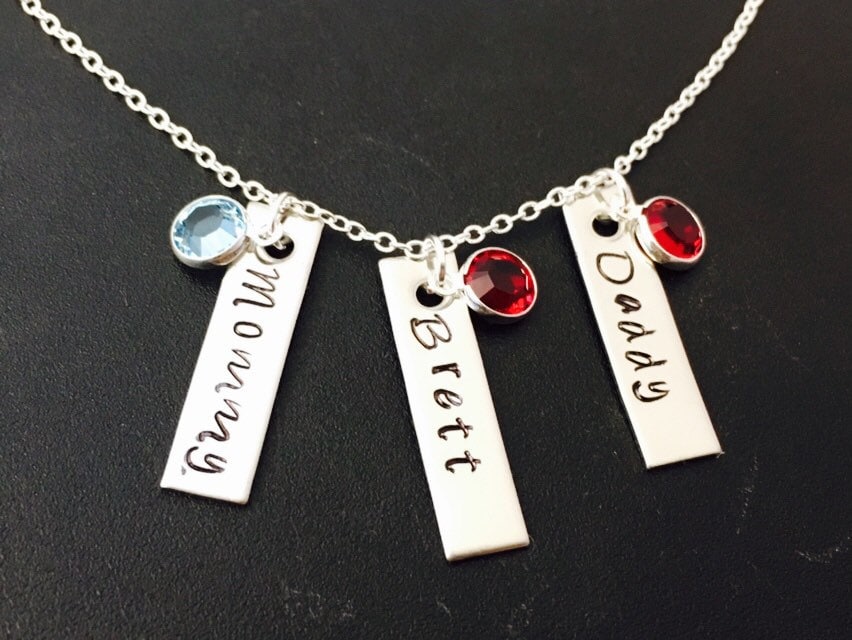 Personalisierte Initiale Rechteck Bar Edelstahl Anhänger - Personalisierter Schmuck-Name Geburtsstein Halskette Für Familie Und Freunde von Ashijewelers