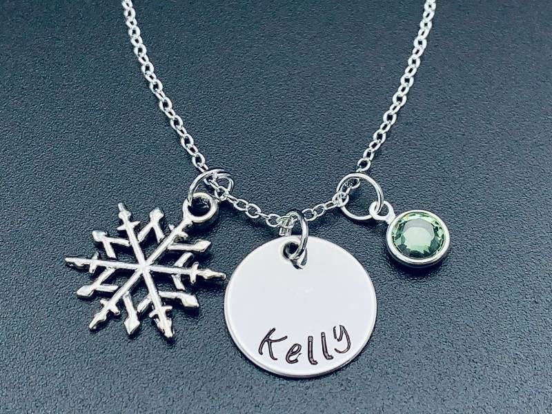 Personalisierte Schneeflocke Halskette, Birthstone Edelstein, Name Oder Initial, Charme, Birthstone, Brautjungfer Geschenk, Hochzeit Schmuck Geschenk von Ashijewelers