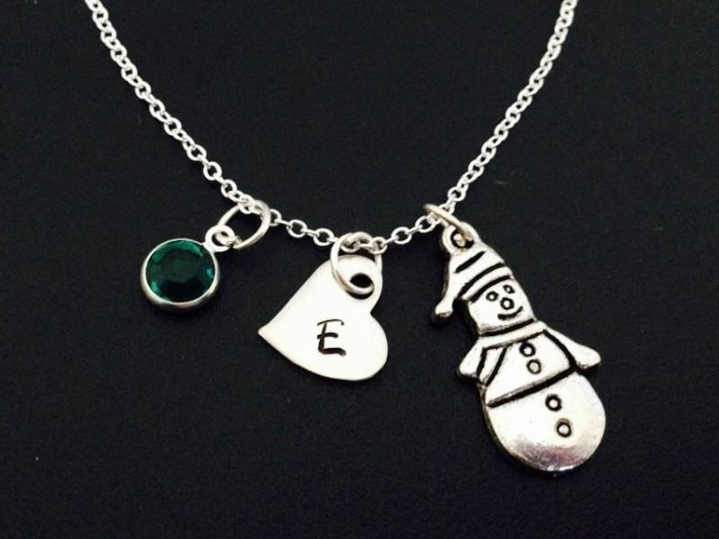 Personalisierte Weihnachten Schneemann Halskette, Birthstone Edelstein, Name Oder Initial, Birthstone, Brautjungfer Geschenk, Hochzeit Schmuck von Ashijewelers