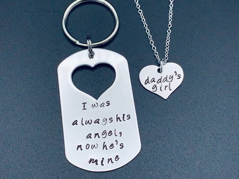 Personalisiertes Vatergeschenk Handgestempelt Daddy Tochter Mädchen "I Was Always His Angel Now He Es Mine" Vatertag Geschenk Weihnachten von Ashijewelers