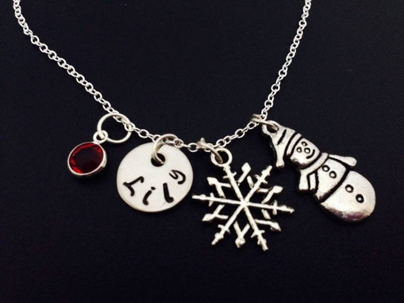 Schneemann, Schneeflocke Charm Halskette - Personalisieren Schmuck Mit Kristall Weihnachten 925 Silber Halskette-Weihnachts-Halskette von Ashijewelers
